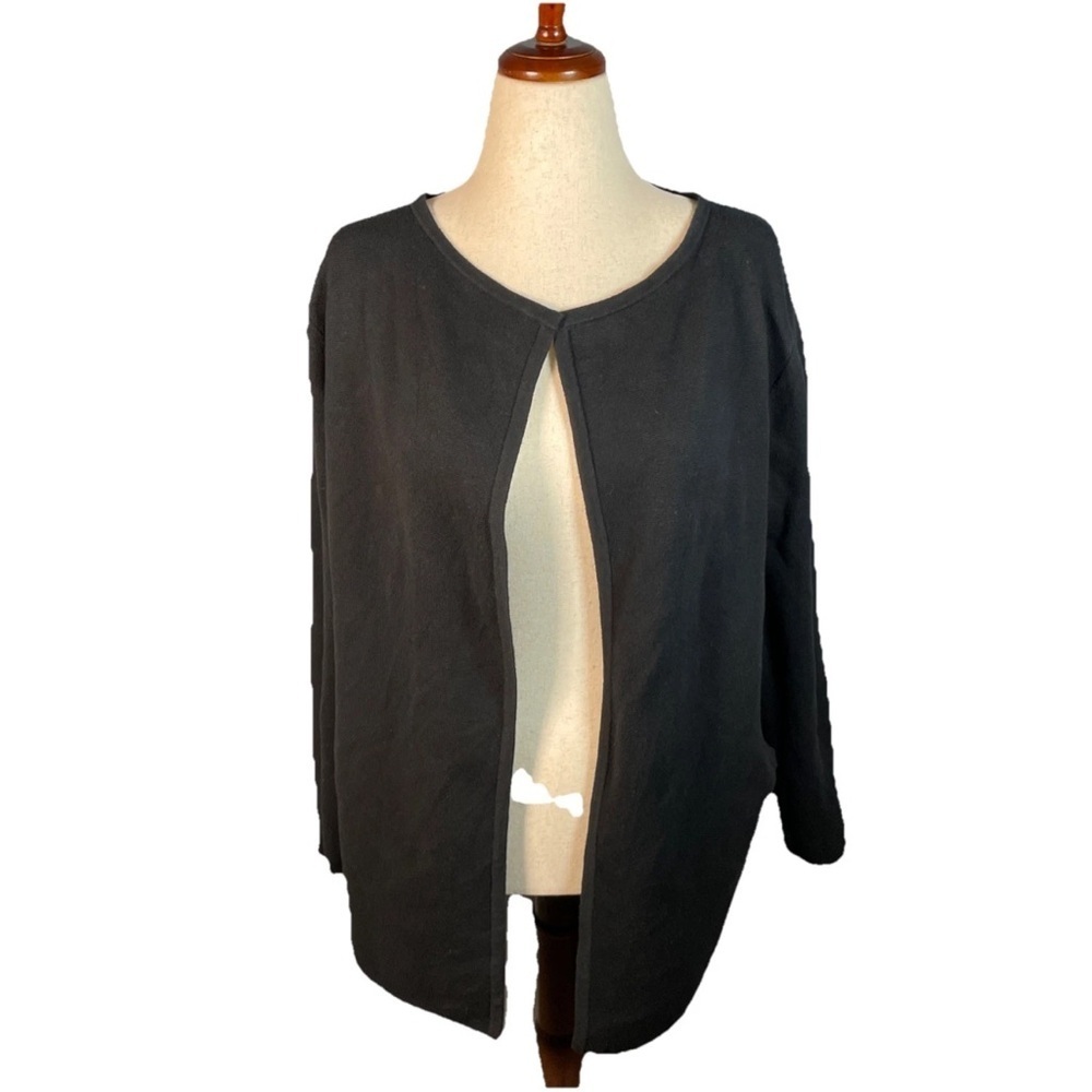 J Crew Vanessa Sweater Cardigan Blazer Duster Size Medium Black Office Cotton - Picture 2 of 6